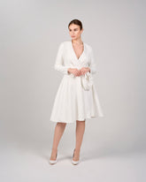 Long-Sleeve Wrap Dress with Draped Detail - IVORY